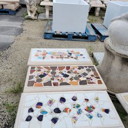 Concrete Mosaic Straight Benches / Cement Backyard Garden Patio Bench / Outdoor Patio Furniture