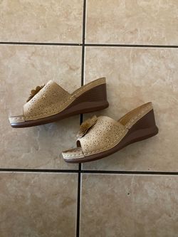 Cream floral wedge sandals