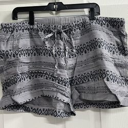 Caslon Gray and Black Linen Boho Shorts - Size XL - EUC