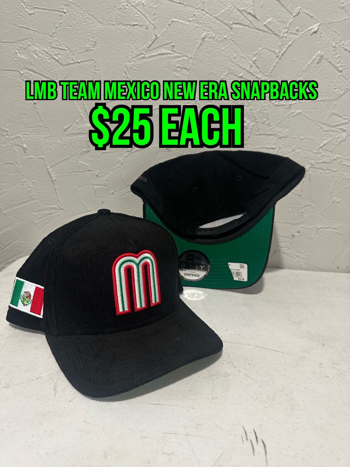 LMB New Era Team Mexico Black Corduroy 9fifty SnapBack Hats