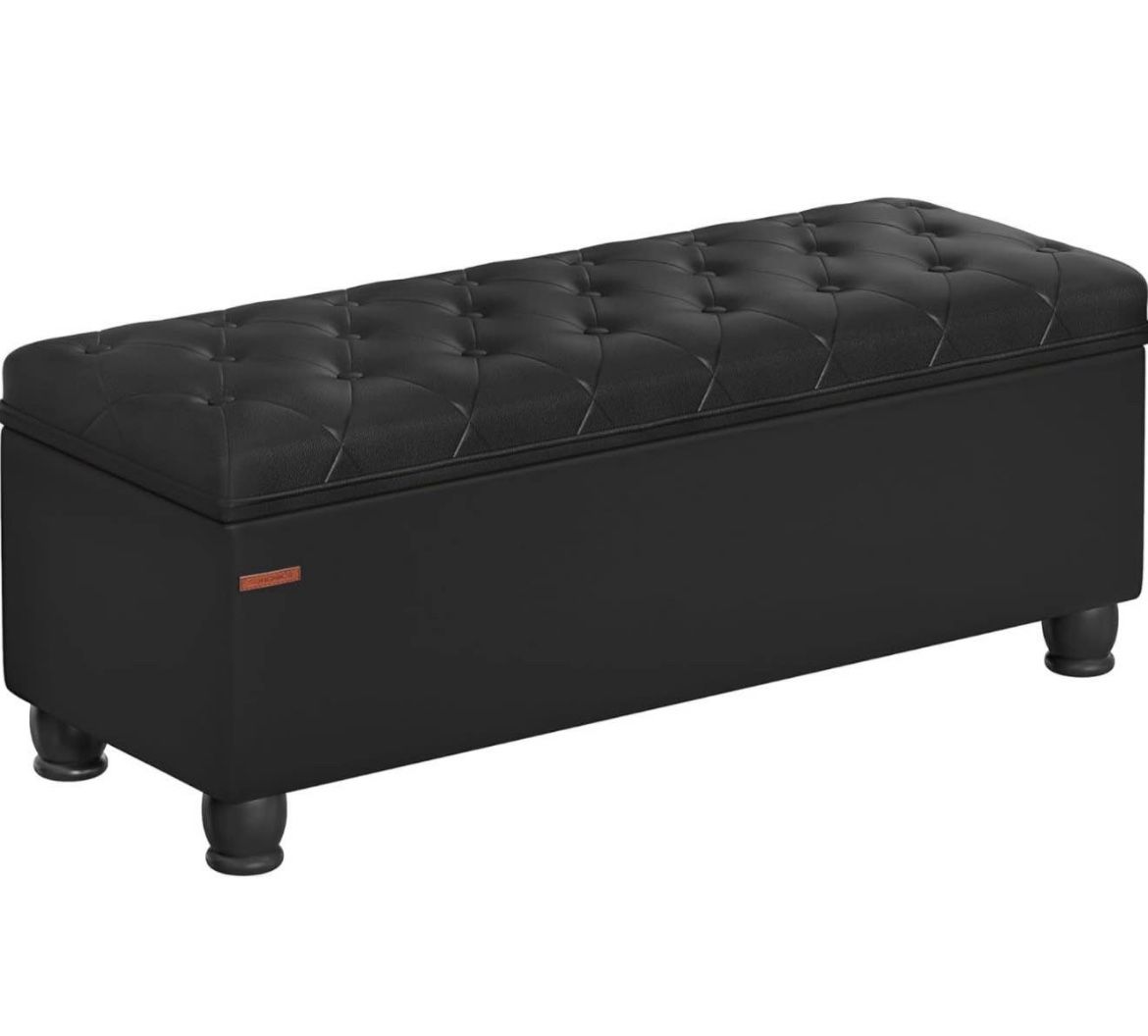Storage Ottoman, Storage Bench, Tufted Entryway Bedroom Bench, 17.7 x 46.5 x 17.7 Inches, Hinges Easy Lid Operation, Wooden Legs, Syntheti