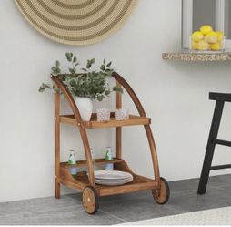 Acorn Finished Acacia Wood Outdoor Bar Trolley with Three Bottle Glass Holders