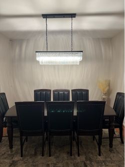 9 piece dinning room set, color is dark