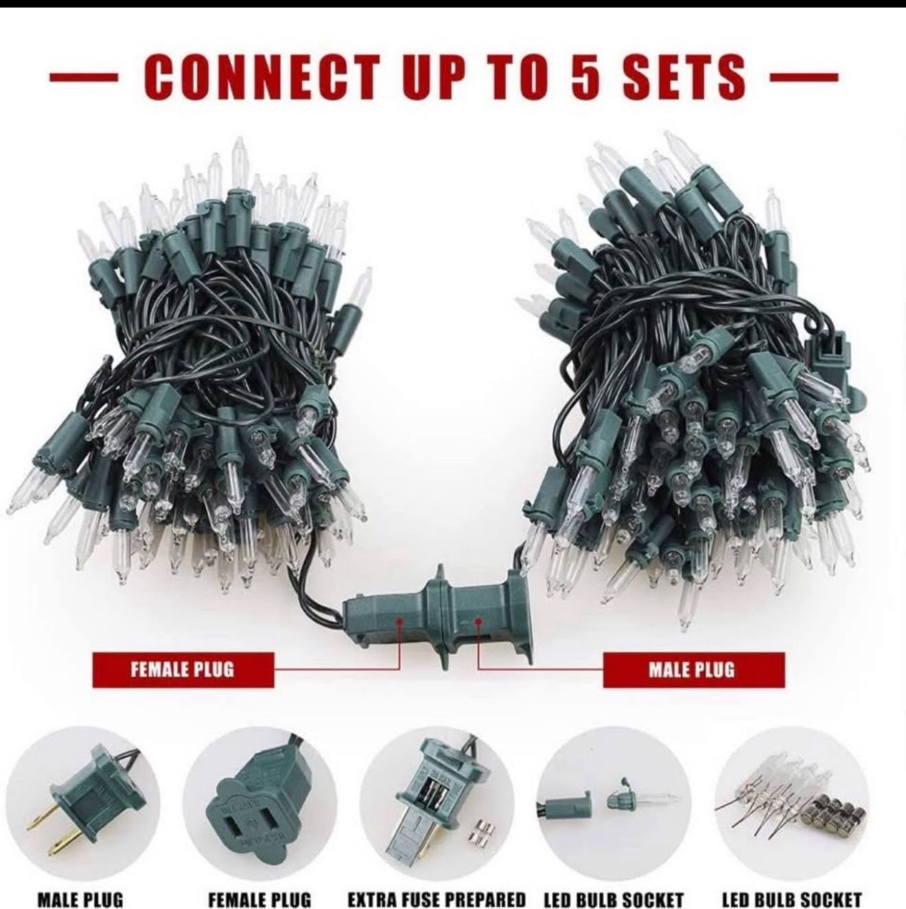 Brand new 2 pack of 100 Gold Frost Christmas Lights on a Green Wire String, UL Approved, Indoor and Outdoor Use