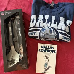 3 piece NFL Cowboy grilling set - new, unopened! Dallas Cowboy Trivia Book (new) & sweatshirt, size small-(Like new). 