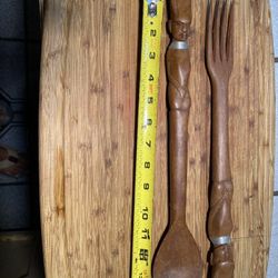 Vintage African hand carved wooden salad servers Kenya Africa
