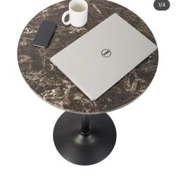 Pearington Pub Table Round Faux Marble Top with Black Leg and Base