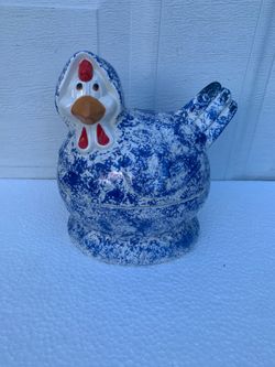 Vintage Blue Spongeware Hen Soup Tureen Crafty Bee Lititz PA Farmhouse Bowl