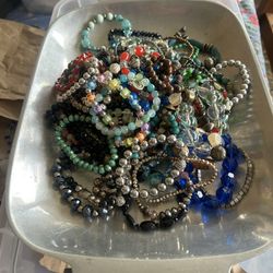 Jewelry lot 2-lbs + wearable beaded bracelets. Mixed colors.
