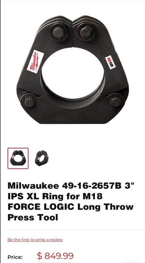 Milwaukee 3 in. IPS XL Ring for M18 Force Logic Long Throw Press Tool $350