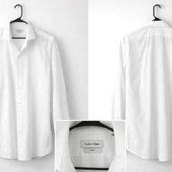 Calvin Klein White Slim Fit Dress Shirt M Textured Button Down