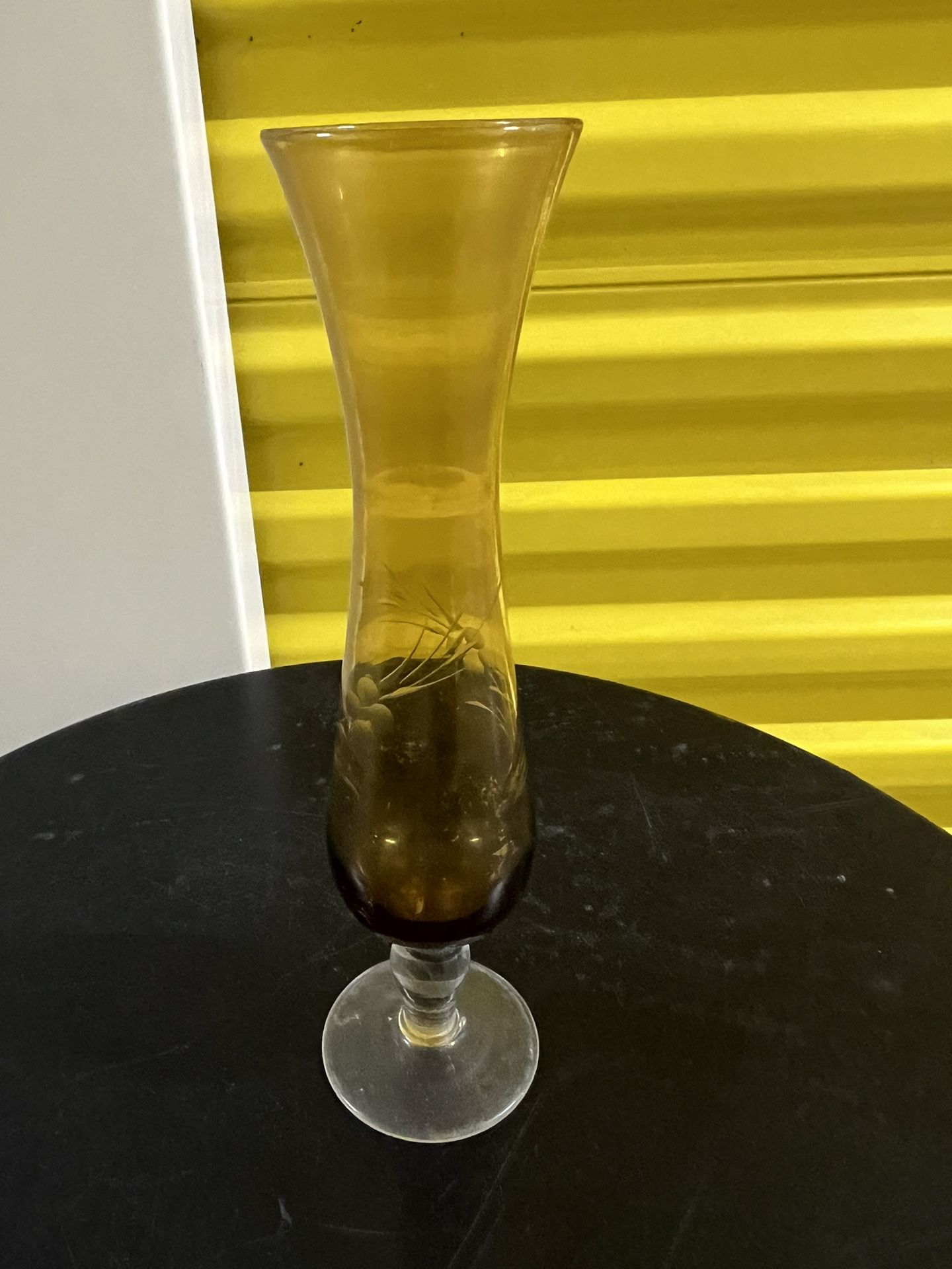Vintage Etched Amber Glass Single Stem Flower Vase