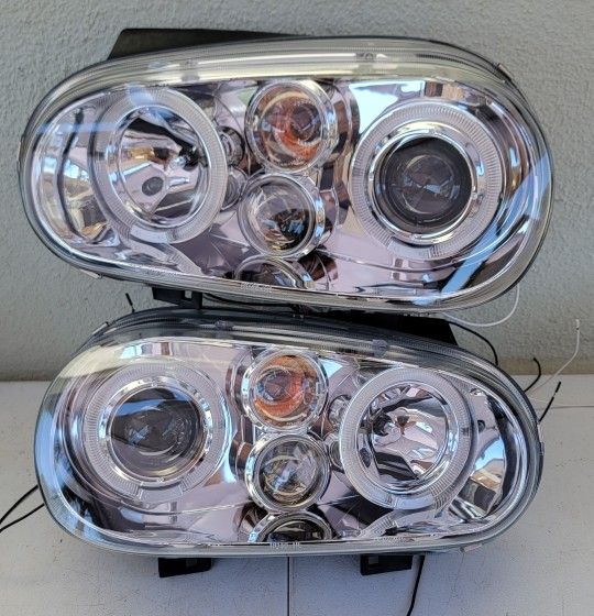 99-05 Volkswagen Golf Mk4 Gti GL GLS Dual Halo Projector Headlights Luces Calaveras Micas Faros Focos Faroles LED