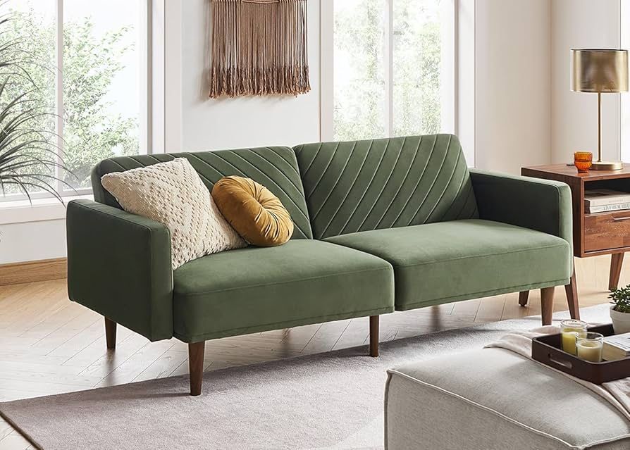 mopio 76.8" Futon Sofa Bed, Small Couch, Sleeper, Loveseat, Mid Century Modern Futon Couch, Sofa Cama, Couches for Living Room (Olive Green Premium Ve
