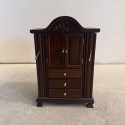 Wooden Jewelry Armoire Cabinet – Mini Chest with Drawers & Side Doors