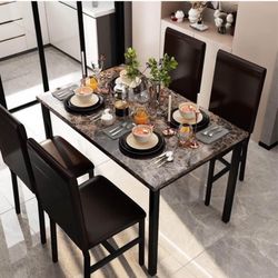 AWQM 5 Piece Dining Table Set for 4,Faux Marble Kitchen Table and Chairs for 4, Modern Dining Room T