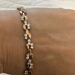 Vintage 925 Gold & Sterling Silver Vermeil & CZ stoned Link 7" Bracelet