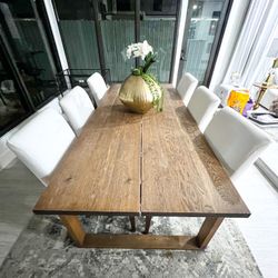 dinner Table 6 Chairs Material Real Wood And Fabric