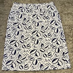 Merona Women’s M Blue/White Leaves Stretch Elastic Waist A-Line Skirt Hong Kong