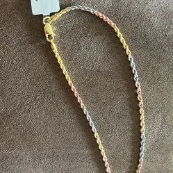 TRI COLOR STERLING SILVER ANKLET