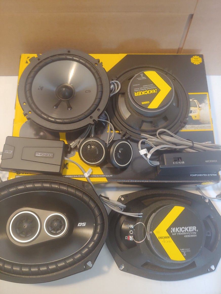 KICKER 1 PAIR 6.5" 300 WATTS COMPONENT SET WITH CROSSOVER & 1 PAIR 6×9 3 WAY 360 WATTS CAR SPEAKER ( BRAND NEW PRICE IS LOWEST INSTALL NOT AVAILABLE )