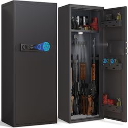 10-14 Gun Safe for Shotguns, Large Unassembled Fingerprint Gun Safe for Home Rifle and Pistols with Dual Alarm and Mute Mode, Long Gun Cabinet with To