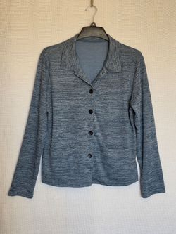 Women's Cardigan Jacket Heathered Blue Pockets Collared - Size 1X