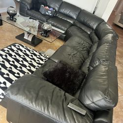 Premium Black Leather 6 Piece Sectional Couch
