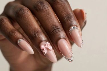 Brand New Mauve Pink Press-On Nails with Crystals & Bows - Size S