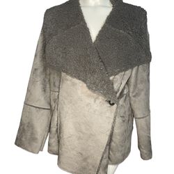 Vintage Nordstrom Shawl Faux Fur Collar Jacket Grey Women’s Size 1X Thumbnail