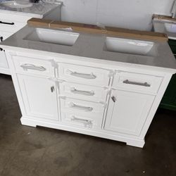 JEAREY 48-in Bathroom Vanity 48-in White Double Sink Bathroom Vanity with White Ceramic Top