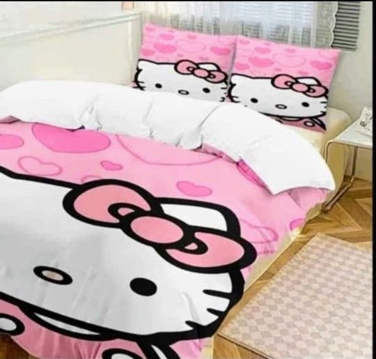 TWIN 3 pcs, HELLO KITTY Bedding Set, Cute Bedding, Warm And Soft 1 Duvet Cover + 2 Pillowcase NEW