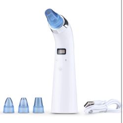Facial Blemish & Blackhead Remover Tool, LED Display, USB Rechargeable Pore/Acne Cleaner, 4 Interchangeable Heads