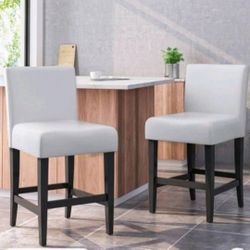 P100#9 $160 New Set of 2 25.5" Lopez Leather Counter Height Barstools - Christopher Knight Home