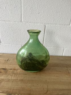 Green Glass Vase with Bulbous Body