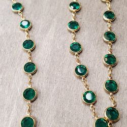 Vintage SWAROVSKI CRYSTAL BEZEL SET NECKLACE  EMERALD GOLD