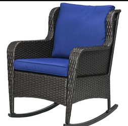Outsunny Outdoor Wicker Rocking Chair, Rattan Rocker with Cushions, Steel Frame for Patio, Garden, Backyard