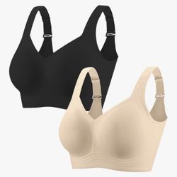 2 Seamless Push Up Bras Black & Tan Sz XXL T-Shirt Bra