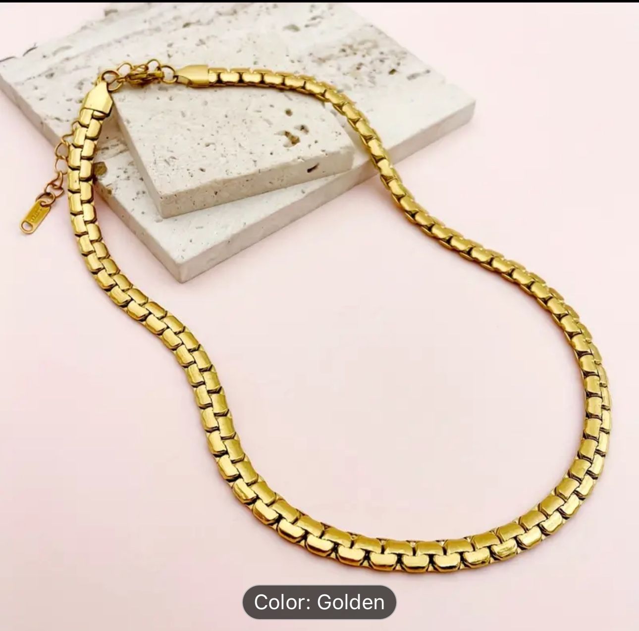 Unique Hip-hop Flat Cuban Chain Necklace, Stylish 18 K Gold Plated Stainless Steel Necklace 