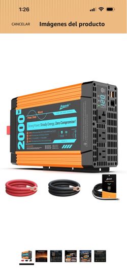 Inversor de corriente de onda sinusoidal pura de 2000 W, pico de sobretensión, 12 V CC a 120 V CA, 3 salidas de CA con salida de 20 A, 2 puertos USB, 