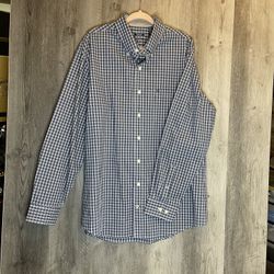 IZOD Premium Essentials XLT Tall Blue Check Button Down Shirt Mens Cotton