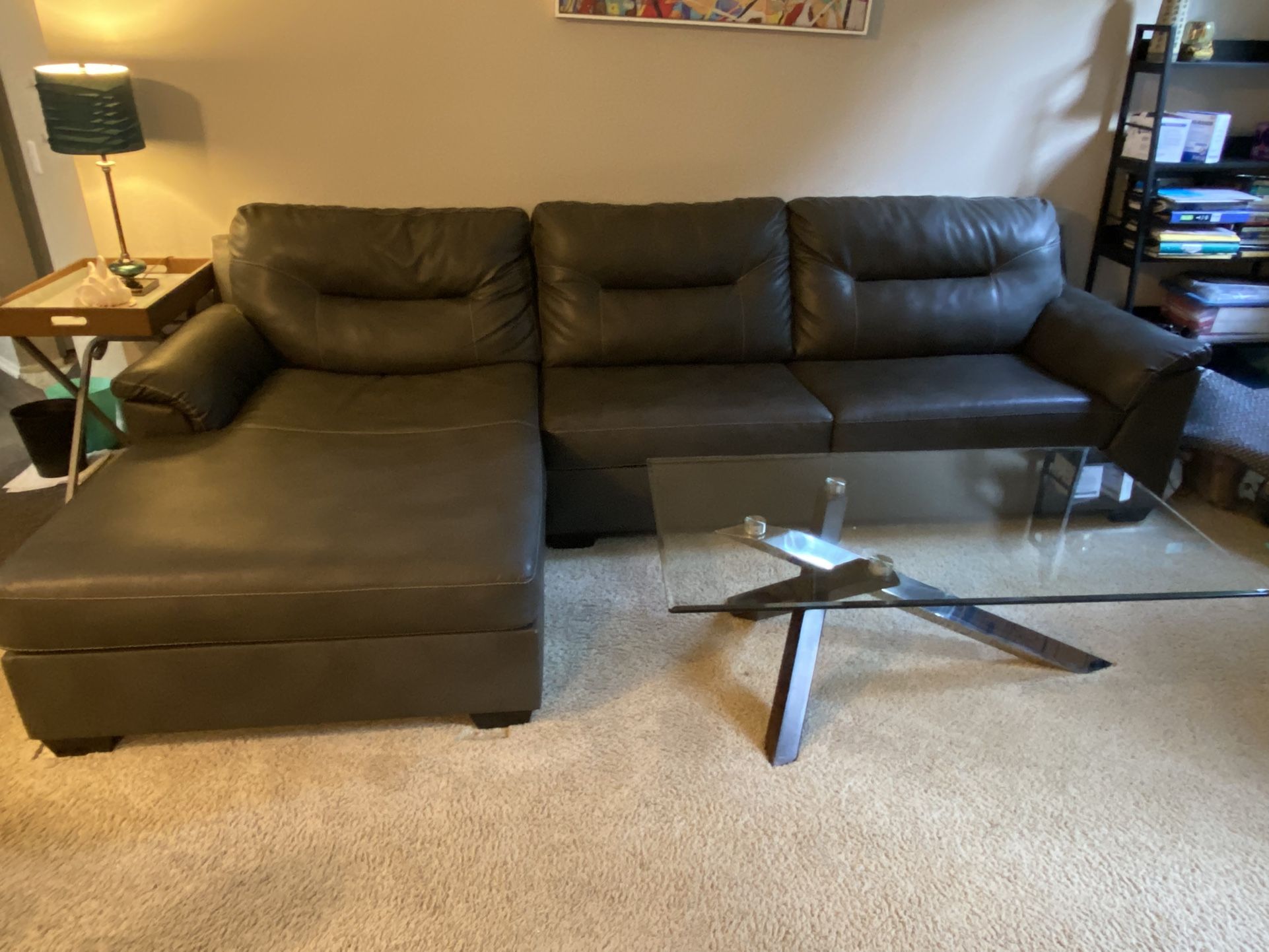 Faux Leather Sofa With Chaise