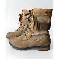 SOREL Major Carly Combat Boots 6 Nutmeg/Flax Brown Lace Up Waterproof Hiking A2