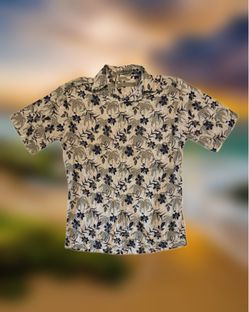 Retreat Men’s Size Small Beige Floral Hawaiian 100% Cotton Woven Button-Up Shirt