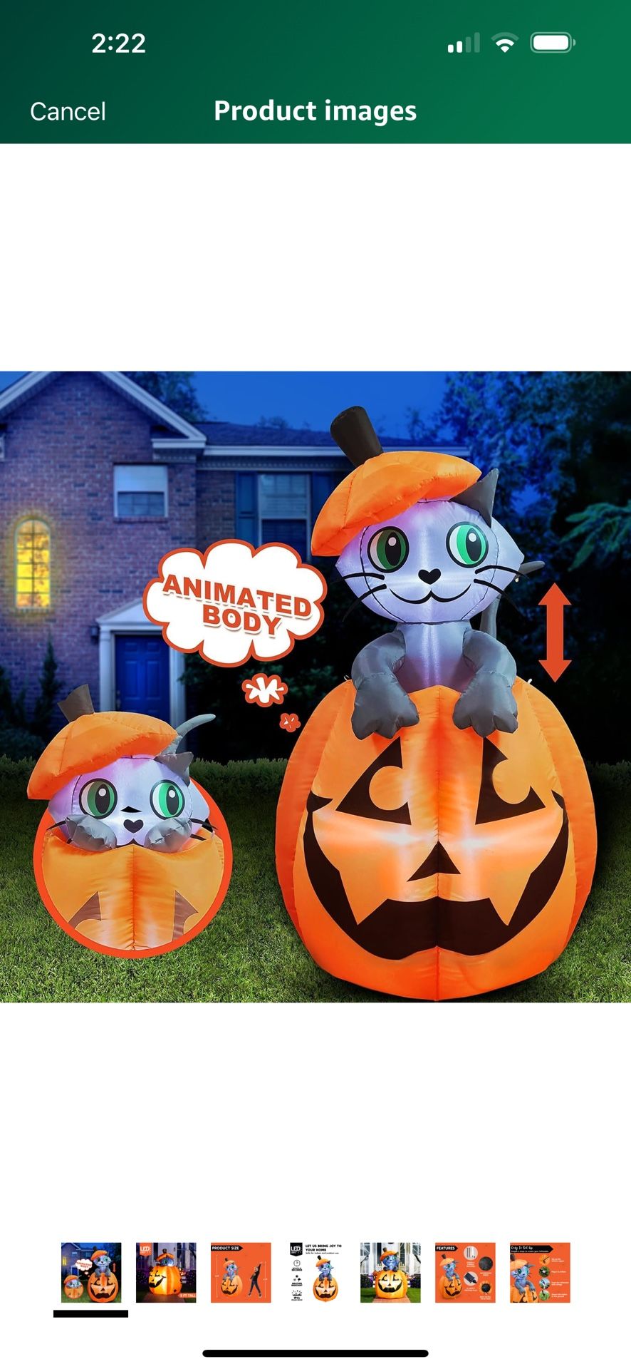 Joiedomi 5FT Halloween Inflatable Yard Decor - Animated Pumpkin with LED Cat
