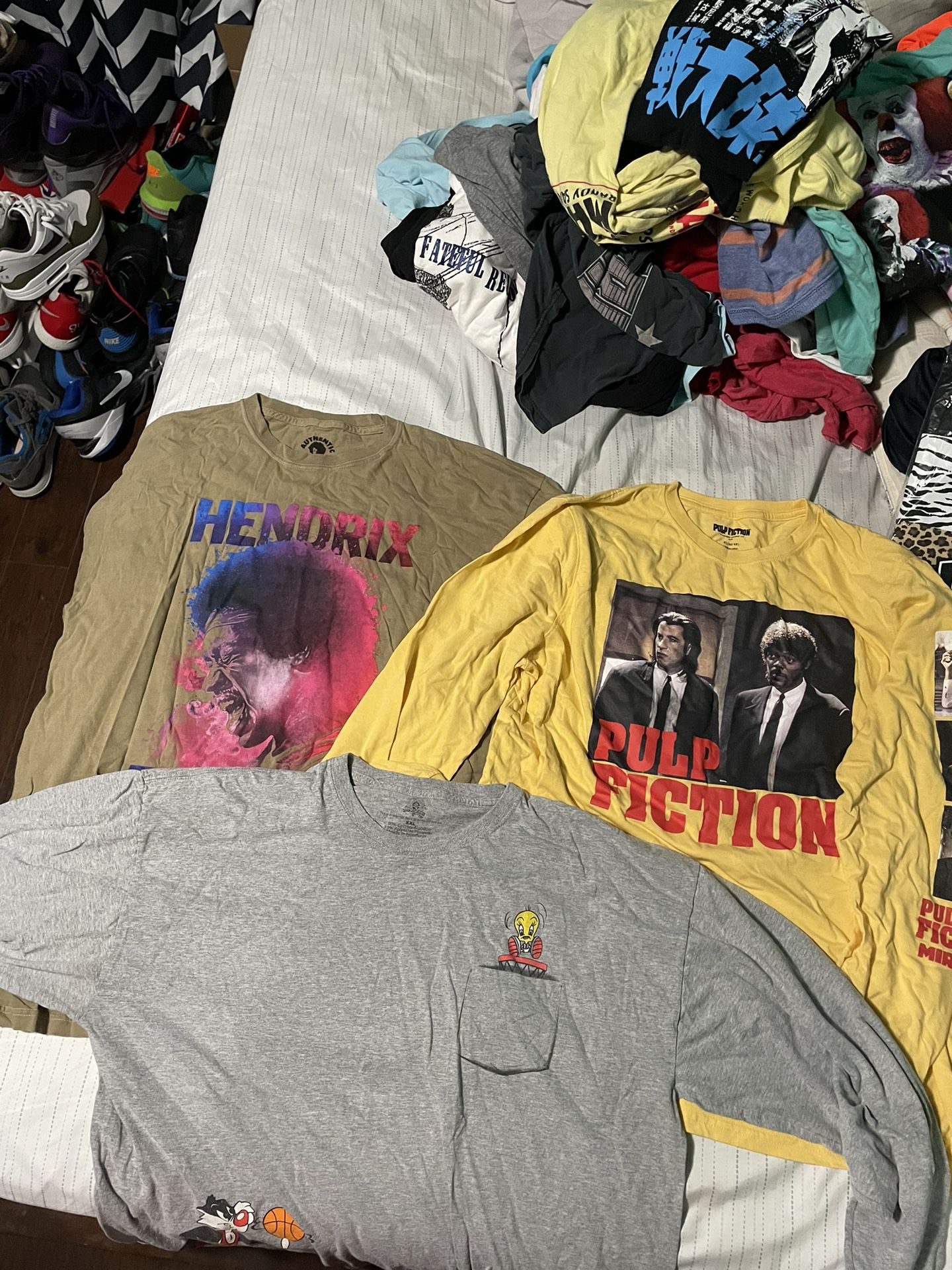 Long Sleeve T Shirt Bundle (Jimi Hendrix, Looney tunes, And pulp Fiction) XL And XXL