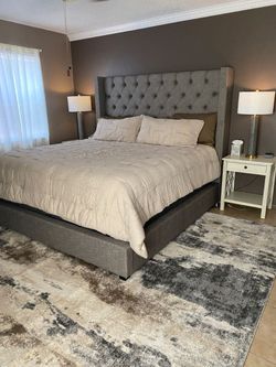 😍 Brand New Dark Gray 6-Ft Tall Upholstered Bed | King & Queen | Button-Tufted Wingback Headboard • Mattress | PAY AFTER DELIVERY 🚚