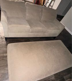 Beige Fabric Sofa and Large Ottoman Set $300