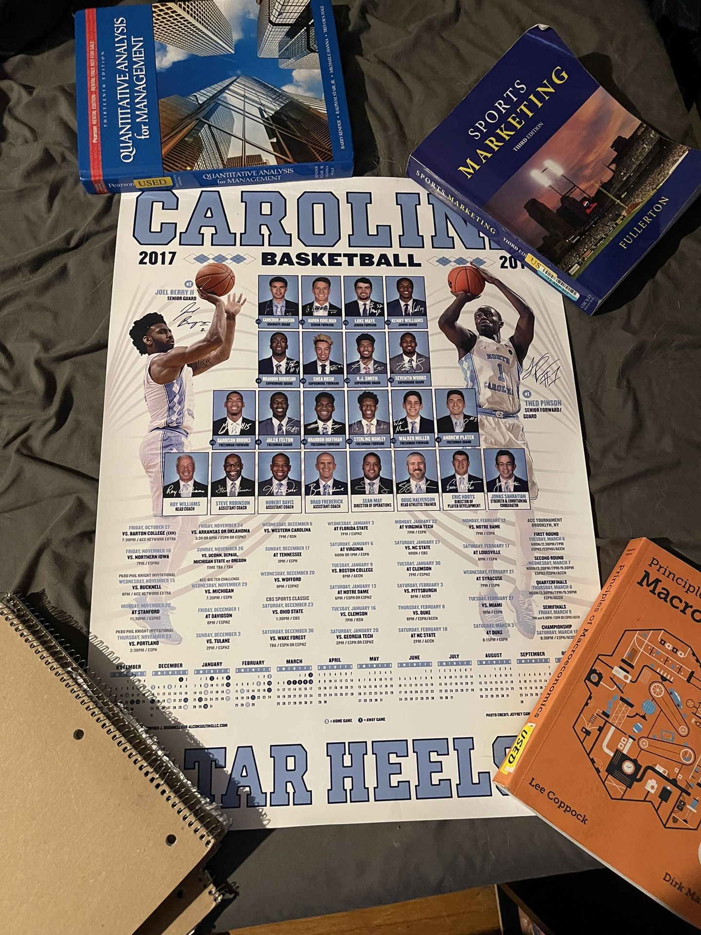 2017-18 UNC Basketball Schedule Poster 