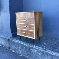 Gorgeous MCM Walnut Dresser With Brass Hardware And Modern Twist